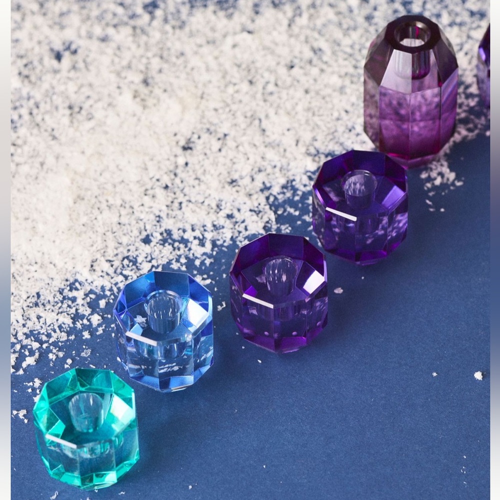 Anthropologie Multicolor Cut Glass Candle‎ Holders /Menorah